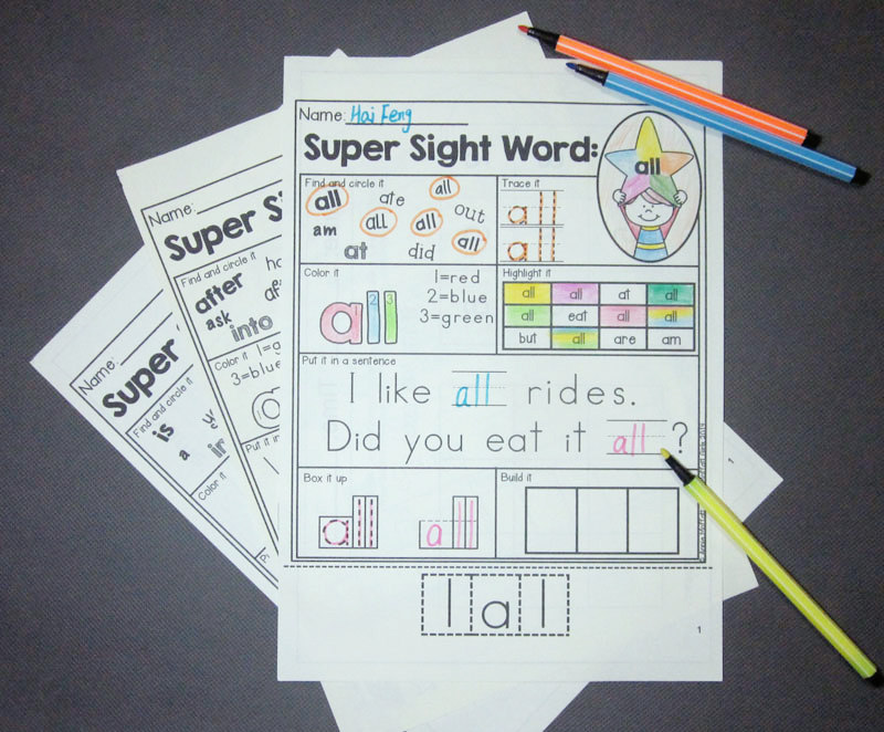 英语学习素材全套幼升小 sight words 220个高频词涂色练习题源文件