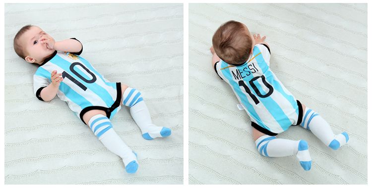 World Cup phù hợp với bóng đá ảnh bé Cáp Nhĩ Tân mùa hè jumpsuit bé jersey Argentina tam giác túi rắm cotton