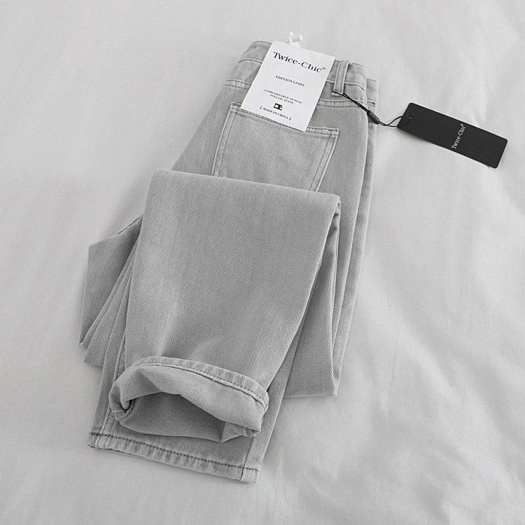 Factory foreign trade women's foreign style light gray jeans spring and autumn new net red hyuna high waist thin nine-point pants