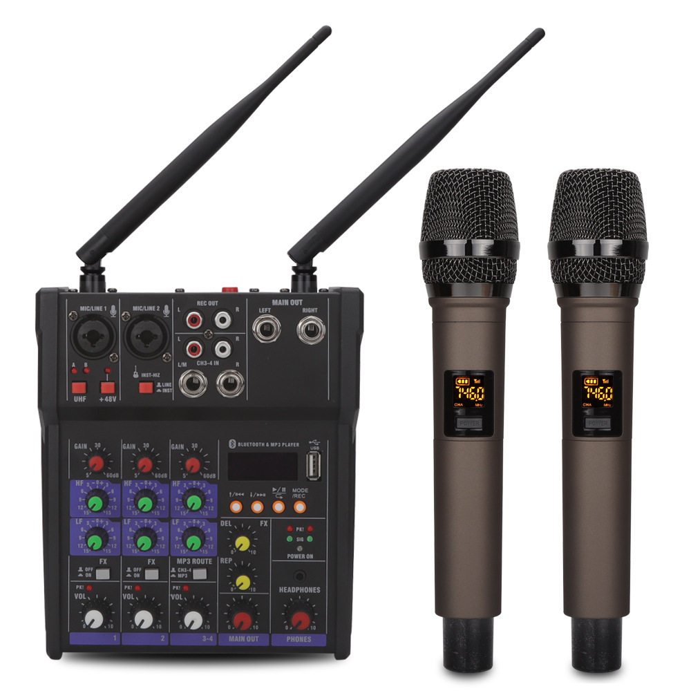 Mixer with amplifier All wireless microphone anti-whistling Bluetooth digital mixer KTV professional audio set