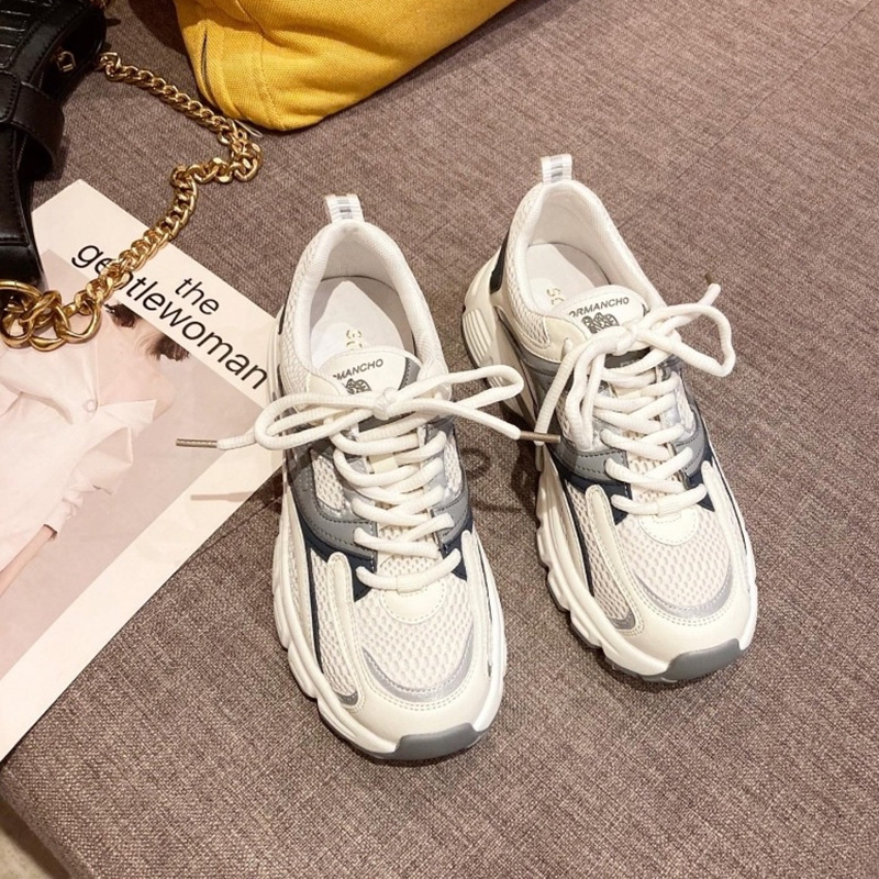 Hong Kong trendy brand shoes tide brand European and American style color matching small white shoes real leather daddy shoes breathable mesh thick bottom casual shoes