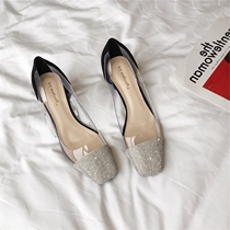 Small ckerwin light ripening wind hot drill square head splicing shallow mouth single transparent piece thick heel high heel