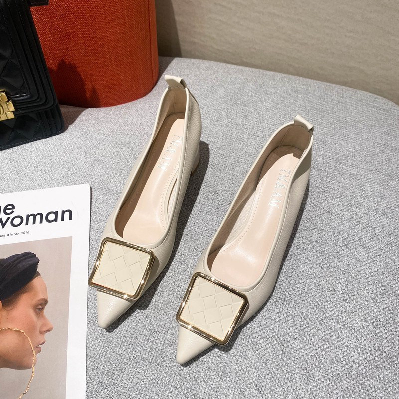 ck erwin French Paris temperament pointed toe shallow mouth single shoes thick heel high heels square buckle professional work shoes