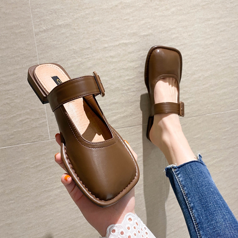 ck erwin Korean version lined with a large head single-soft bottom One foot pedal Pig external wearing Baotou Half-trailing