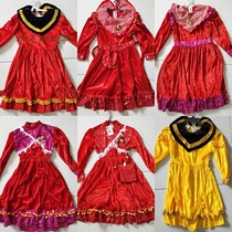 Nostalgia old stock of girls dresses in 80 - 90s performing vertical gold velvet