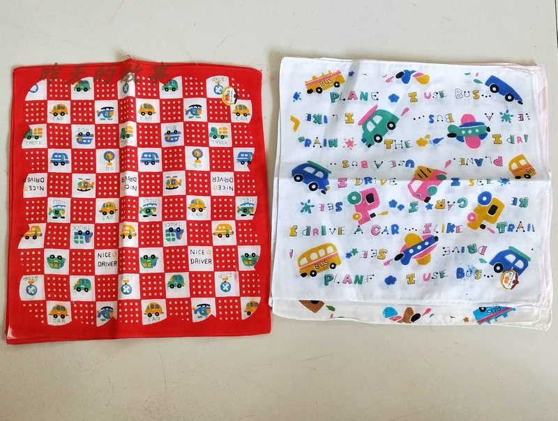 Nostalgia old stock of cotton - flower handkerchiefs in 80 - 90s - cars