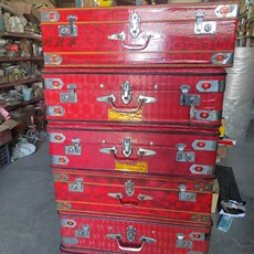 Детский чемодан 怀旧老库存 80-90年代高级樟木衣箱 红色大号行李箱 旅行箱