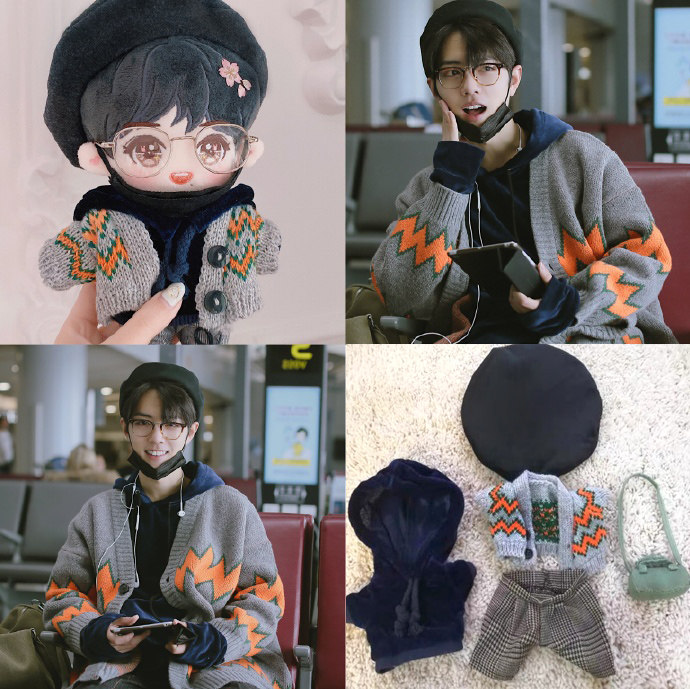 (Spot) Beijing to Osaka Airport five-piece set Xiao Zhan same style 15cm 20cm cardigan beret