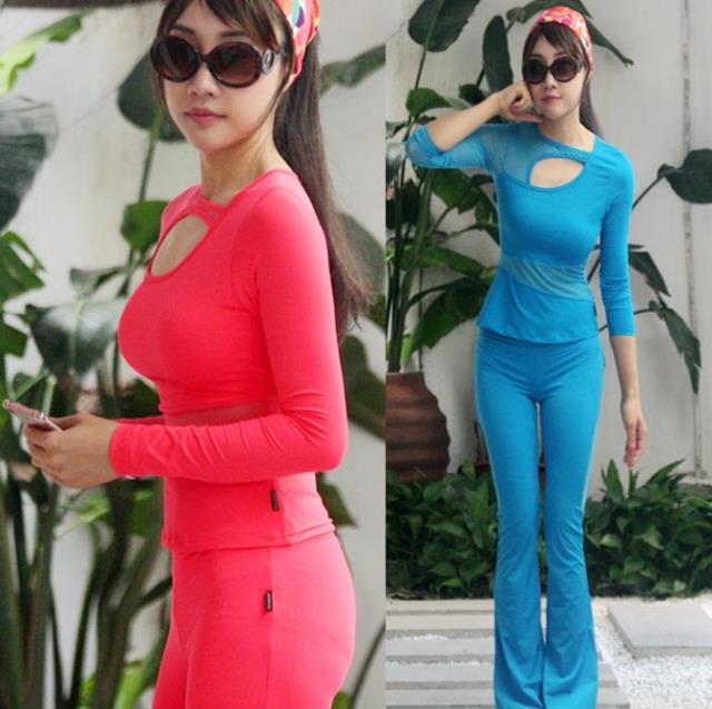 Positive Sports Net Yarn Long Sleeve Bodybuilding Reality-Fitness Suit Dance Yoga Running Outdoor Latin Jump