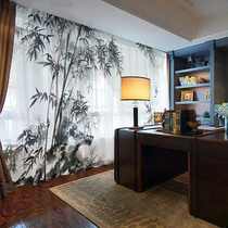 Painted study bedroom floor-to-ceiling floating curtain fabric finished custom Chinese light luxury semi-transparent decorative gauze curtain bamboo