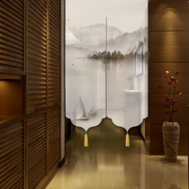 Painting Chinese ink landscape cotton linen door curtain retro hanging curtain partition toilet toilet partition curtain
