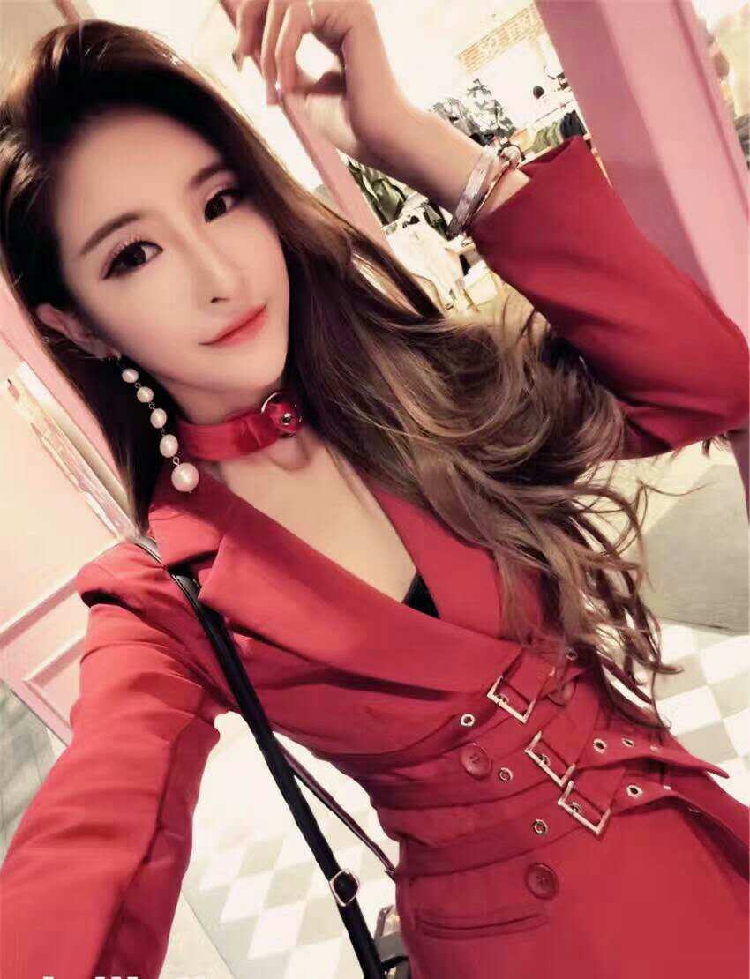 Thời trang châu Âu và Mỹ khí chất đôi ngực V vạt áo thắt eo mỏng giữa áo blazer dài có cổ nhung thoi trang nu