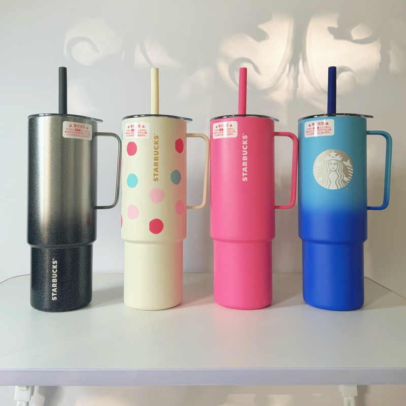 Starbucks 2024 Summer New Product Alpaca Paradise 946ml Polka Dot Pink Blue Gradient Straw Stainless Steel Cup