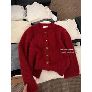 European Station 2025 Autumn/Winter New Round Neck Gemstone Color Button Solid Color Wool Knit Cardigan Sweater Coat Top