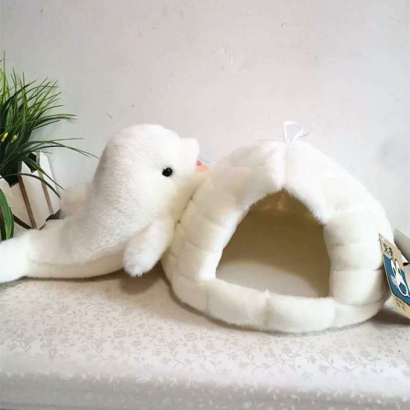 Authentic Aquarium-Style Snow Cave Small House Dolphin Plush Toy, Big White Dolphin Doll, Marine Animal Stuffed Toy