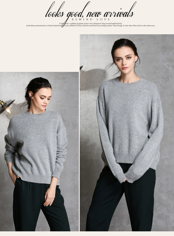 Áo len cashmere nữ cổ tròn lỏng lẻo Hàn Quốc chia màu rắn dệt kim đáy áo dệt kim mùa thu áo len nữ mới - Áo len