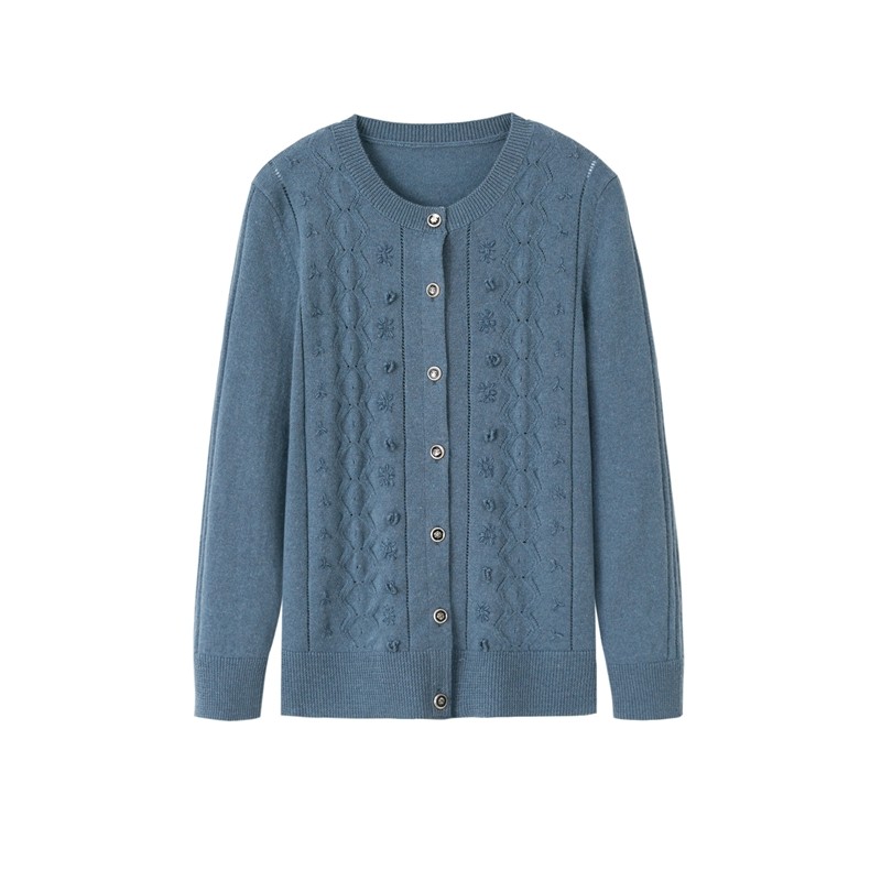 Fuxianglin from Ordos City 100% cashmere round neck hand-embroidered ladies pure cashmere cardigan sweater