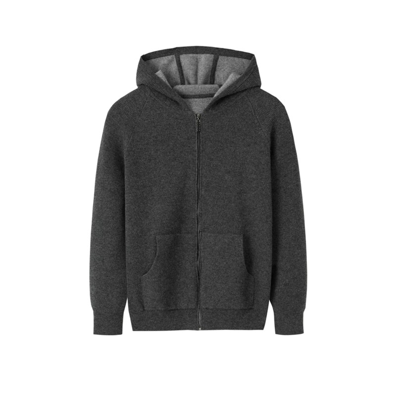 Fuxianglin from Ordos City Hooded Collar Zipper Four Flat Idling Men's Thickened Cardigan 100% Cashmere