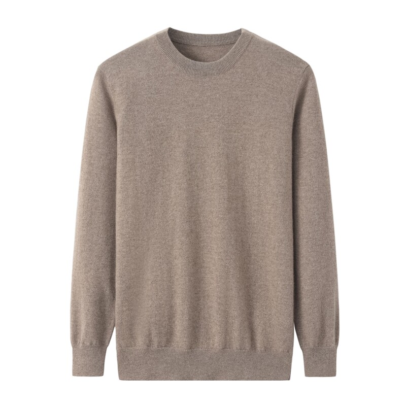Natural cashmere-clear cabin-Coarse Spun Round Collar Men Cashmere Sweater-monochrome 100 lap pure cashmere sweater