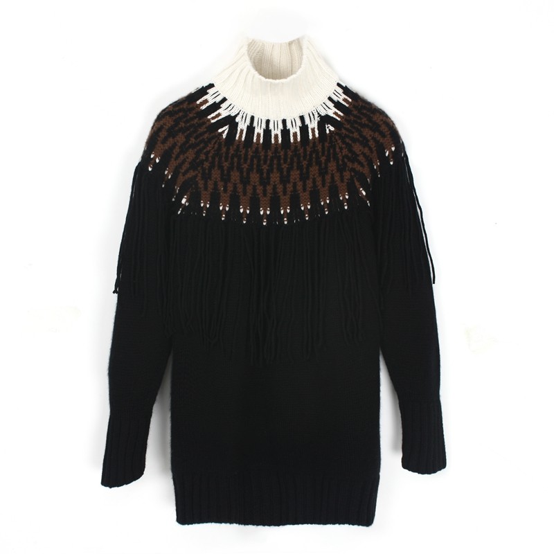 Semi-high collar black and white collage Thickened Cashmere Skirt Woman medium Long version 100 pure kashmir wool warm cover headcoat