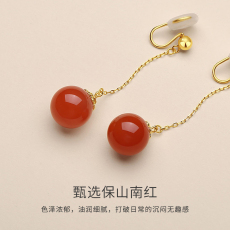 Серьги 保山南红耳夹长耳链女无耳洞天然玛瑙冰红樱桃红流苏圆珠古风耳饰 In lady