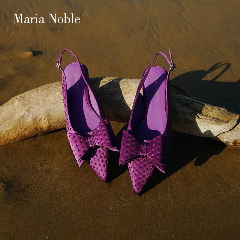 Maria Noble Imported Silk Fashionable Bow Dress Shoes Autumn Rhinestone Flat Purple Single Boots Women's Shoes Tb
