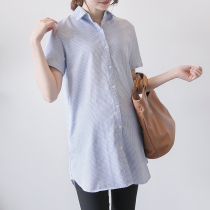 2022 Summer clothing New Pregnancy Woman Dress Short Sleeve Turtmen Striped Pregnant Woman Shirt Korean Version Pregnant Woman Shirt With Long blouses
