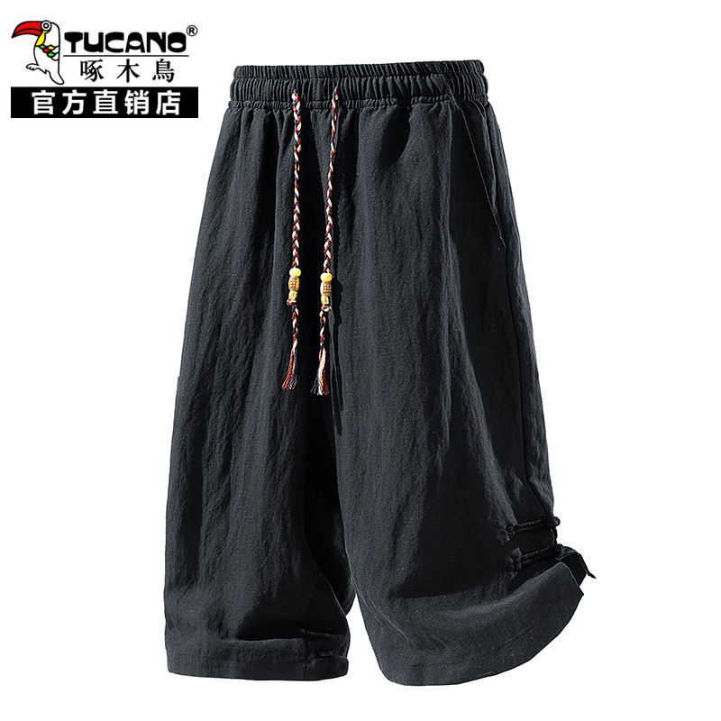 Woodpecker Tencel Linen Capri Pants for Men, Summer Thin Breathable Shorts, Chinese Style Loose Quick-Dry Casual Mid-Length Pants Woodpecker Tencel Linen Capri Pants for Men, Summer Thin Breathable Shorts, Chinese Style Loose Quick-Dry Casual Mid-Length Pants