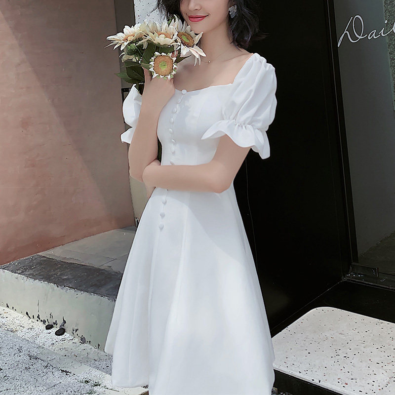 White small gown skirt Short version evening gown woman Skinder slim and small get-together foreign dress can normally wear a banquet