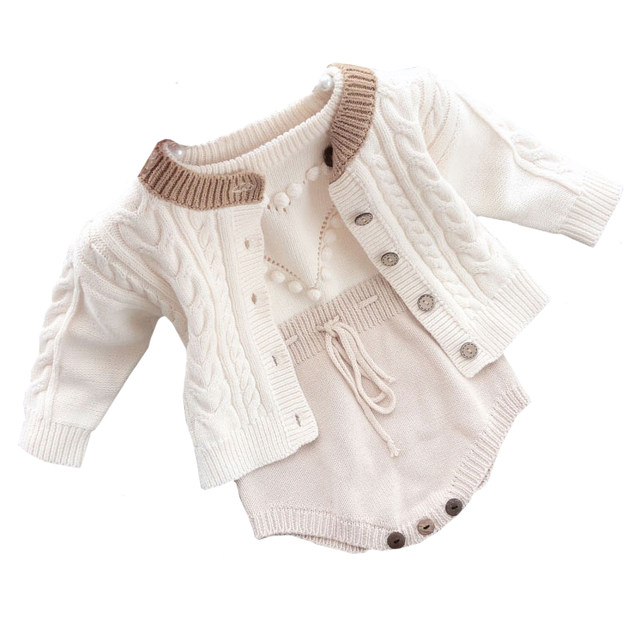 Baby clothes, autumn and winter suits, baby girl's knitted jacket, rompers, pure cotton long-sleeved harem clothes, princess outing clothes, spring and autumn