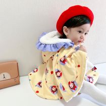 Girls cloak baby windproof warm coat plus velvet thickened hooded shawl infant princess winter outing clothing