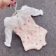 Áo lưới dệt kim mùa xuân đỏ và mùa thu dệt kim cotton một mảnh thân áo nữ bé trăm ngày 1 tuổi cao trào chụp ảnh mùa đông - Áo liền quần