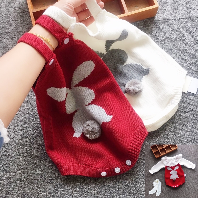 Net red ins spring female baby knitted year-old baby jumpsuit Spring baby boy cotton baby bag pants climbing clothing