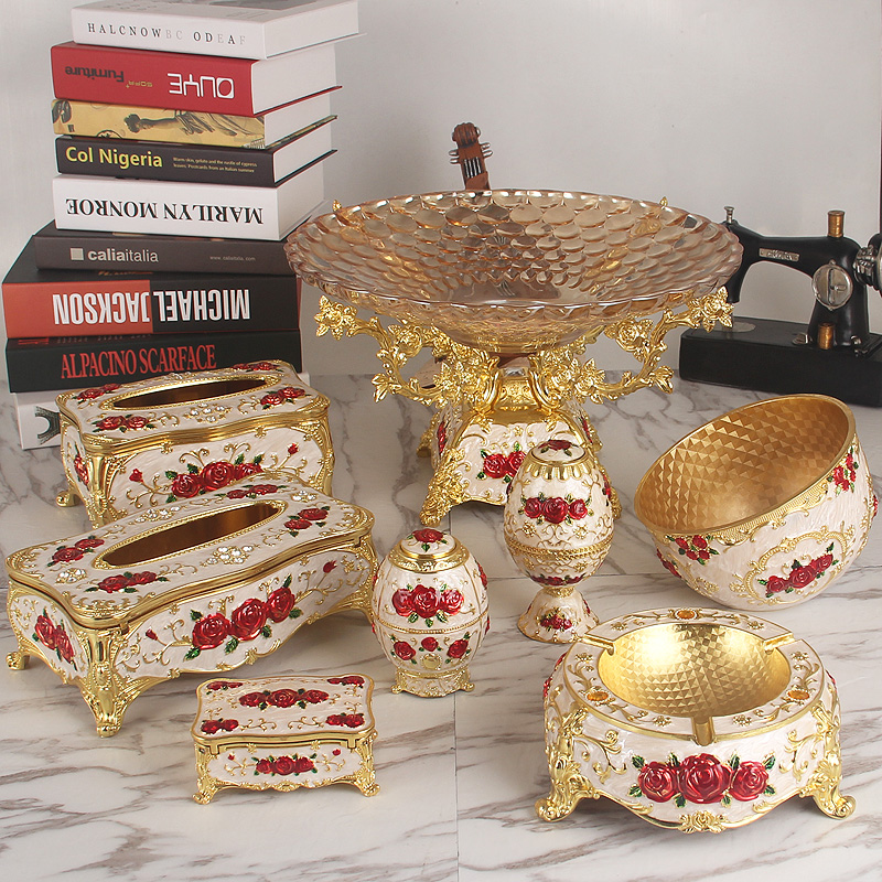 European-style tissue box ashtray toothpick tube fruit plate bracket set luxury creative girl heart home living room decoration