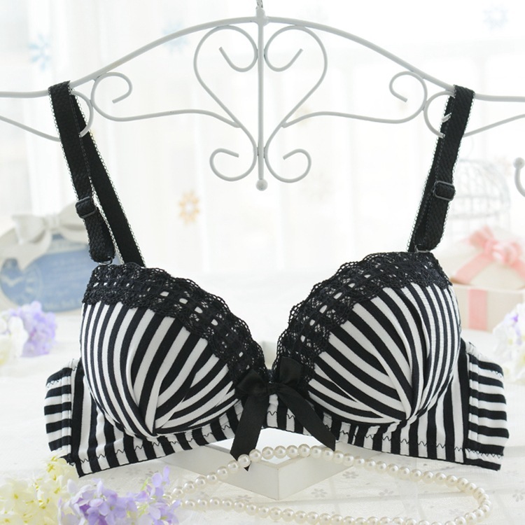 Sweet Girl Student High School Wire-Free Comfortable Adjustable Bra Cup Butterfly Shell Stripe Pure Cotton Underwear