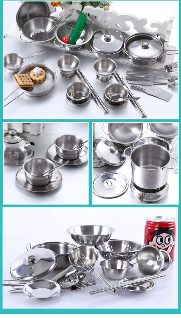 Nhà bếp mô phỏng nhà bếp thực sự nấu bằng thép không gỉ Nấu ăn nấu ăn Đồ dùng nhà bếp Mini Nhật Bản Chơi đồ chơi - Phòng bếp chảo chống dính bếp từ