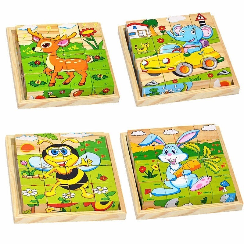 Wooden male baby traffic police teaching aid wood puzzle stereo 3d model Tetris wooden block Tesseract