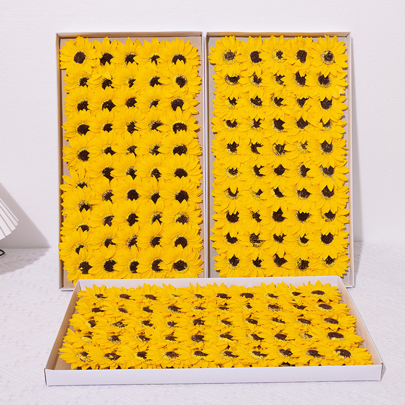 Sunflower Soap Flower Head Handmade DIY Floral Art Semi-Finished Flower Arrangement Material Sunflower with Base Soap Flower