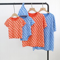 Foreign trade family parent-child men and women full of printed Mickey letter cartoon short sleeve Hundred Days baby climbing clothing cotton T-shirt