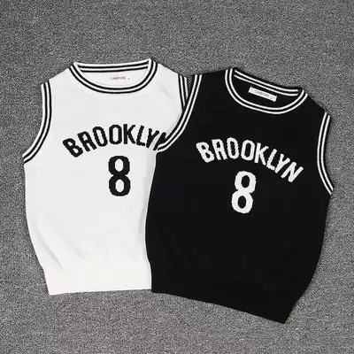 Spring and autumn men's and women's sweaters black and white letters tide fan British style leisure sports pure cotton knitted class group ball suit vest