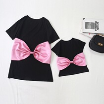 Short-sleeved black cute Net red performance Birthday Party Foreign Sister big bow mother and daughter dress skirt