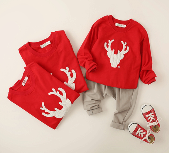 Long Sleeves Thickened 100-day photo of Christmas deer parent-child full family Forpure cotton male girl's baby climbing clothing velvet clothing