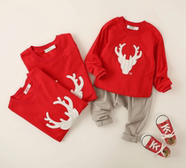 Long sleeve thickened hundred days of Christmas deer parent-child family portrait cotton boys and girls baby climbers couples velvet sweater