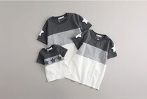 Short-sleeved stripes parent-child Three-dimensional star family three or four years old photos of boys and girls cotton T-shirt large size couples