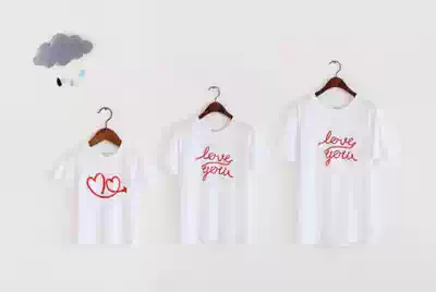 Summer parent-child short love family portrait baby climbing clothes 100 days pure cotton siblings large size couple T-shirt