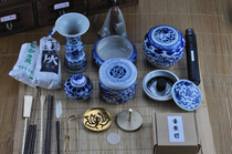 Aesthetic Yutang Zhuan Tuozuo smoked appliances incense road blue and white furnace 22 sets of pure hand-painted celadon