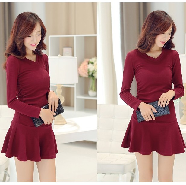 Đầm đầu thu đông bằng vải cotton dài tay mùa thu phiên bản Hàn Quốc tự tu trong phần dài của váy công chúa xếp li váy eo váy xoắn bụng
