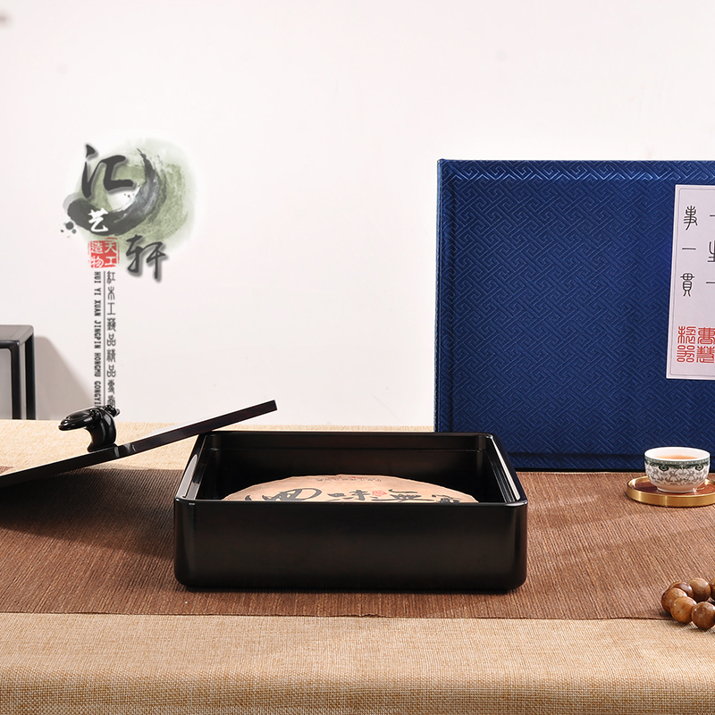 New Chinese Purple Light Sandalwood Tea Cake Box Pure Handmade Jewelry Tea Cake Containing Box Modern Decent Board Room Living Room Props