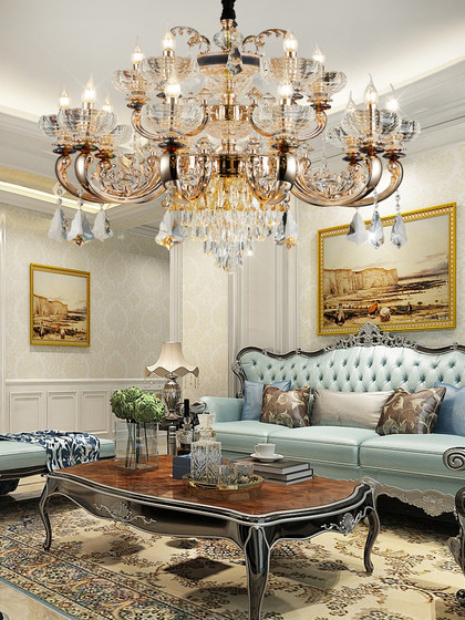 European-Style Light Luxury Living Room Crystal Chandelier, Grand Villa Open-Air Duplex Lobby Light, High-End Dining Room and Bedroom Lighting Fixtures