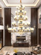 New Chinese-Style All-Copper Living Room Chandelier with Natural Jade, Elegant Dining Room Lamp, Bedroom Chinese-Style Villa Duplex Lighting Fixtures